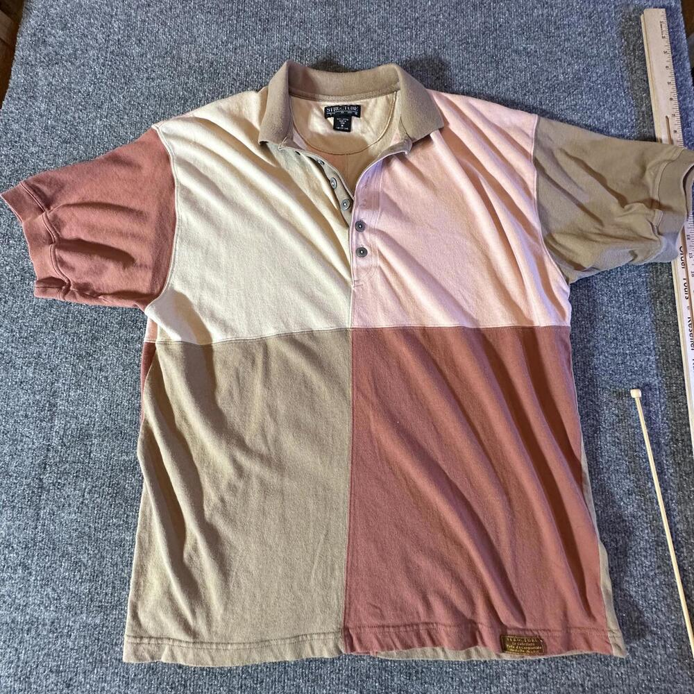 Vintage Structure Color Block Polo‎ Shirt - Size M